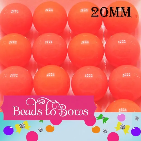 10 Neon ORANGE 20mm BUBBLEGUM beads  chunky bead solid Neon bubblegum bracelet bead childs necklace bead acrylic bubblegum beads