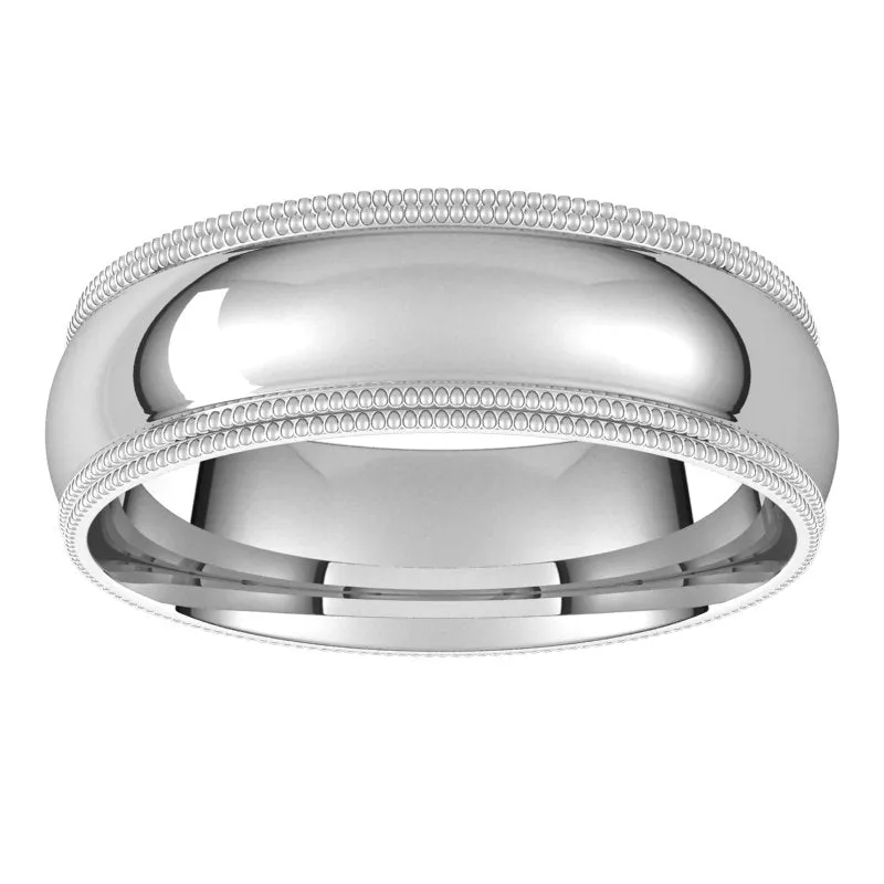 10K White Gold 6 mm double milgrain half round comfort fit Wedding Band