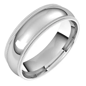 10K White Gold 6 mm double milgrain half round comfort fit Wedding Band