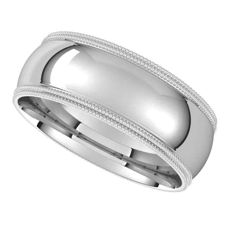 10K White Gold 7 mm double milgrain half round comfort fit Wedding Band
