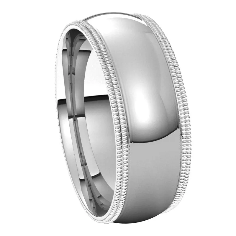 10K White Gold 7 mm double milgrain half round comfort fit Wedding Band