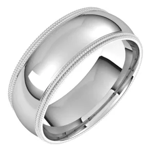 10K White Gold 7 mm double milgrain half round comfort fit Wedding Band