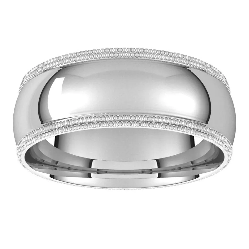 10K White Gold 7 mm double milgrain half round comfort fit Wedding Band