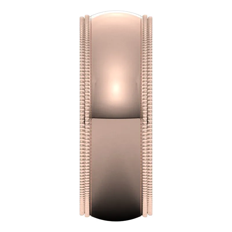 14K Rose Gold 7 mm double milgrain half round comfort fit Wedding Band