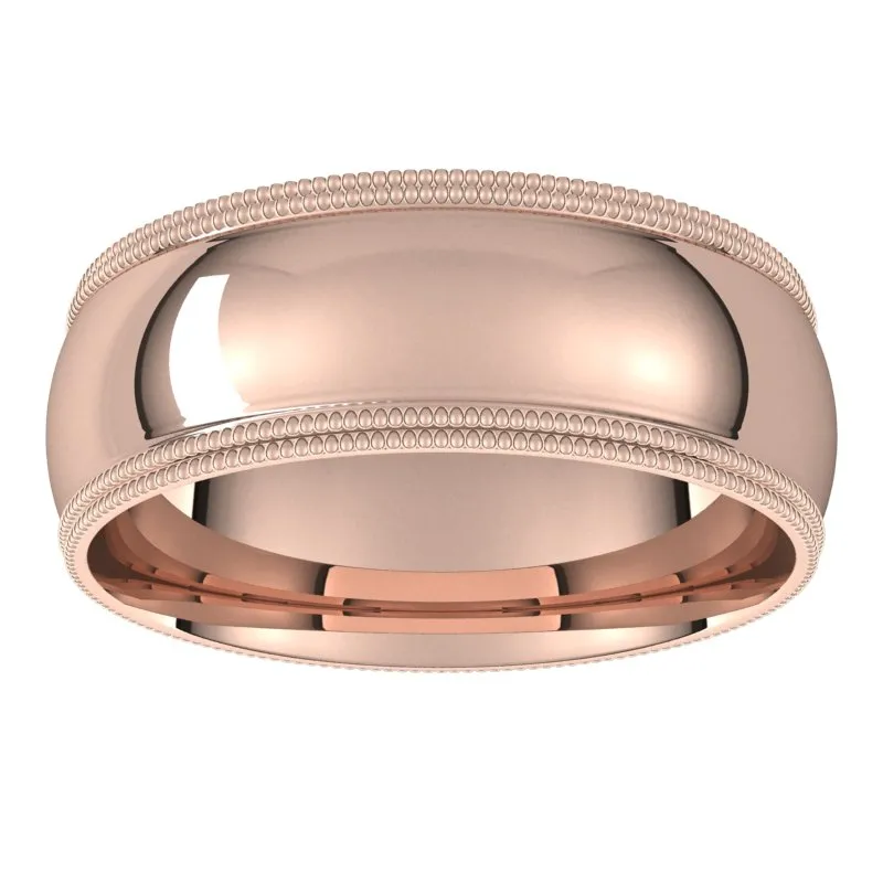 14K Rose Gold 7 mm double milgrain half round comfort fit Wedding Band