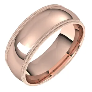 14K Rose Gold 7 mm double milgrain half round comfort fit Wedding Band
