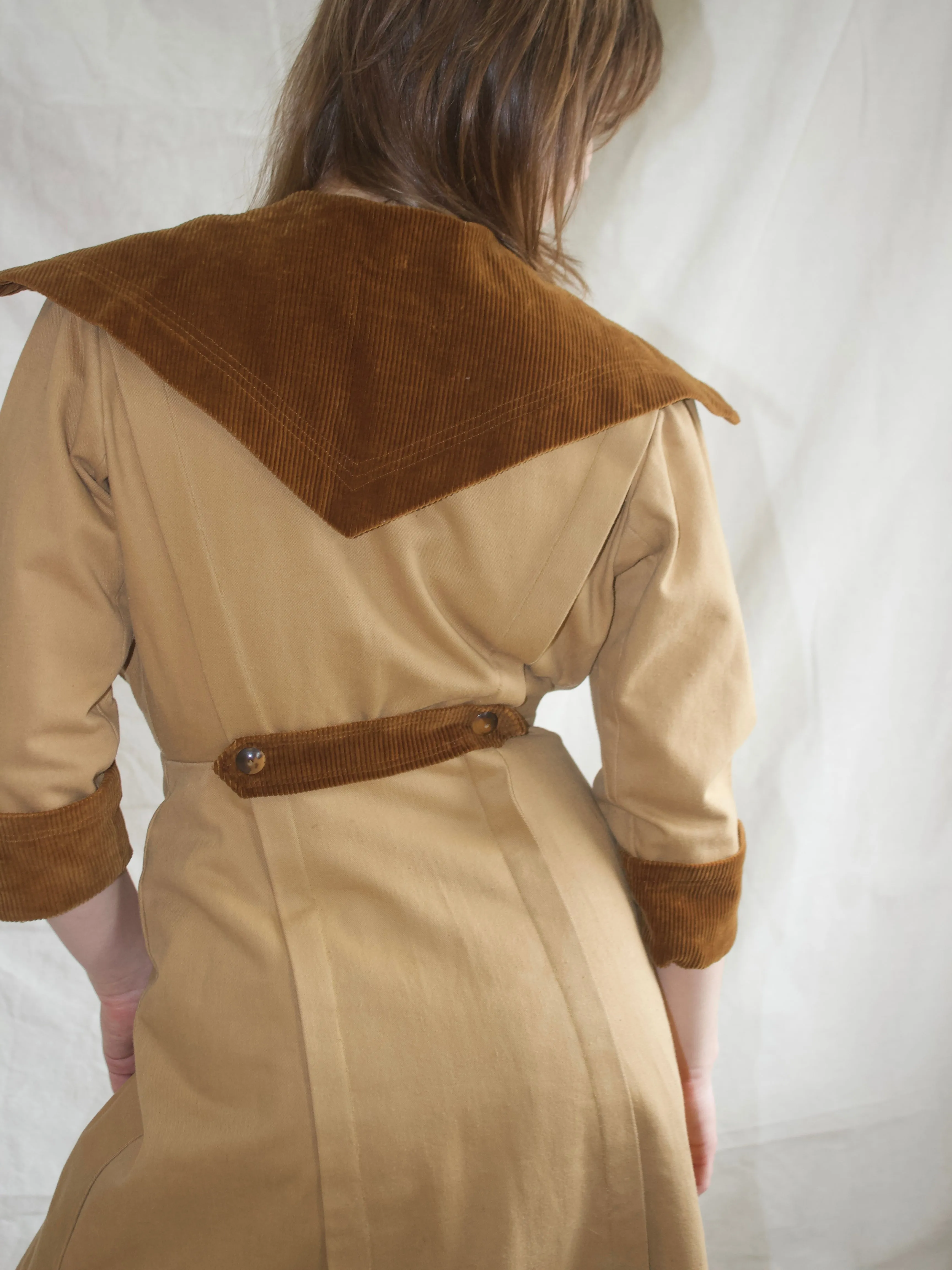1910s Edwardian Khaki & Corduroy Riding Habit Dress