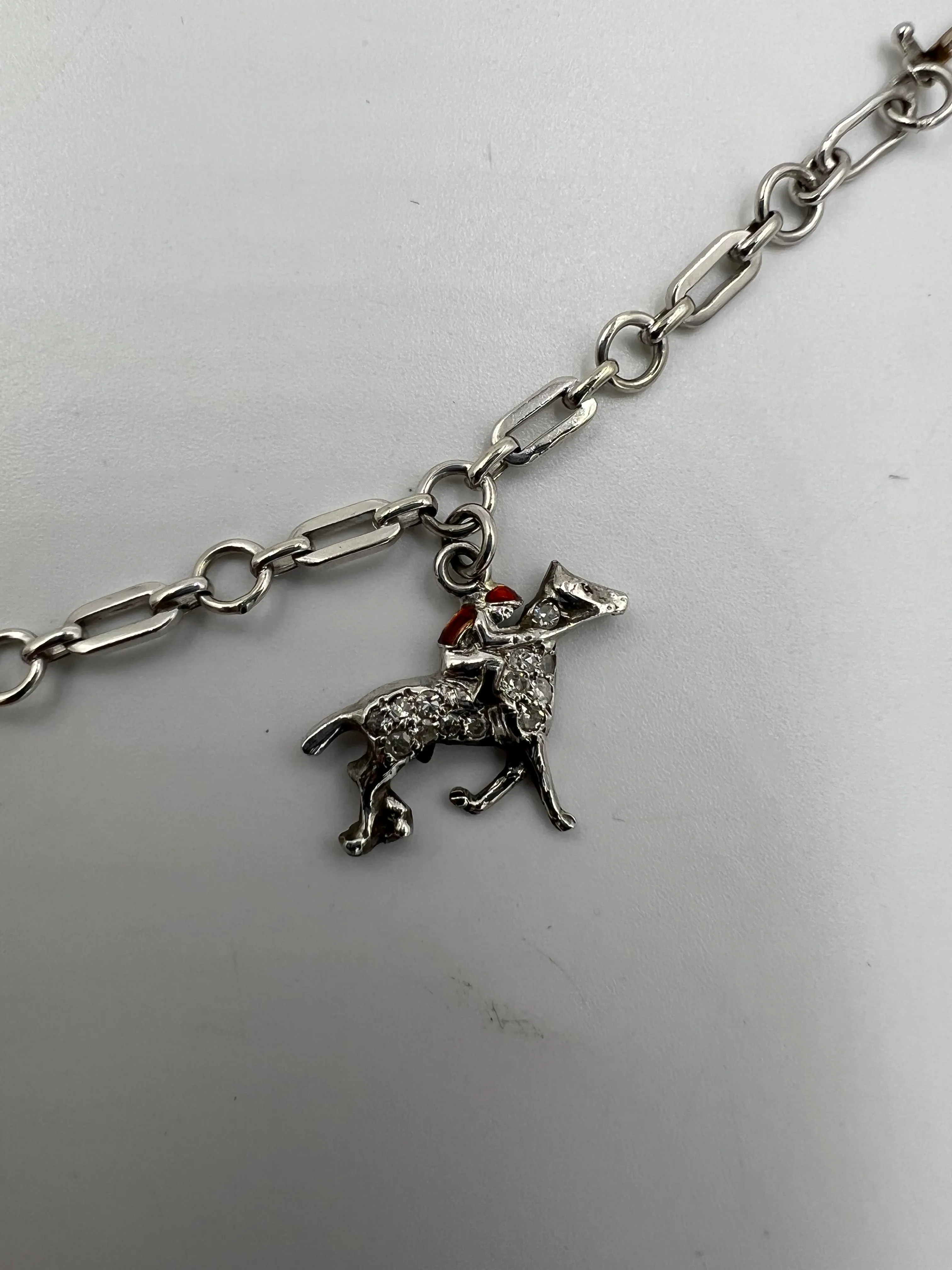 1930s Art Deco 4 Equestrian Charms White Gold Bracelet
