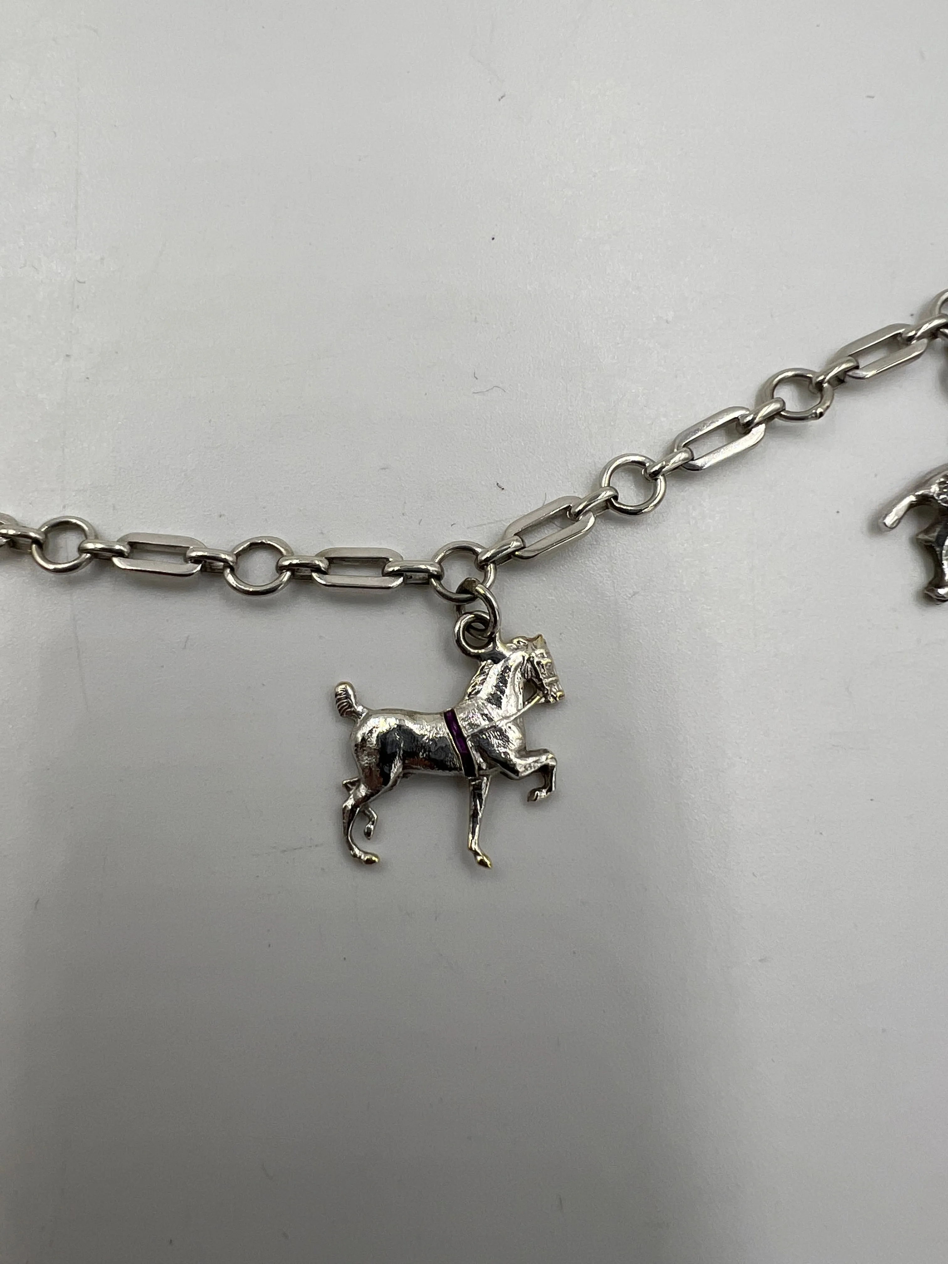 1930s Art Deco 4 Equestrian Charms White Gold Bracelet