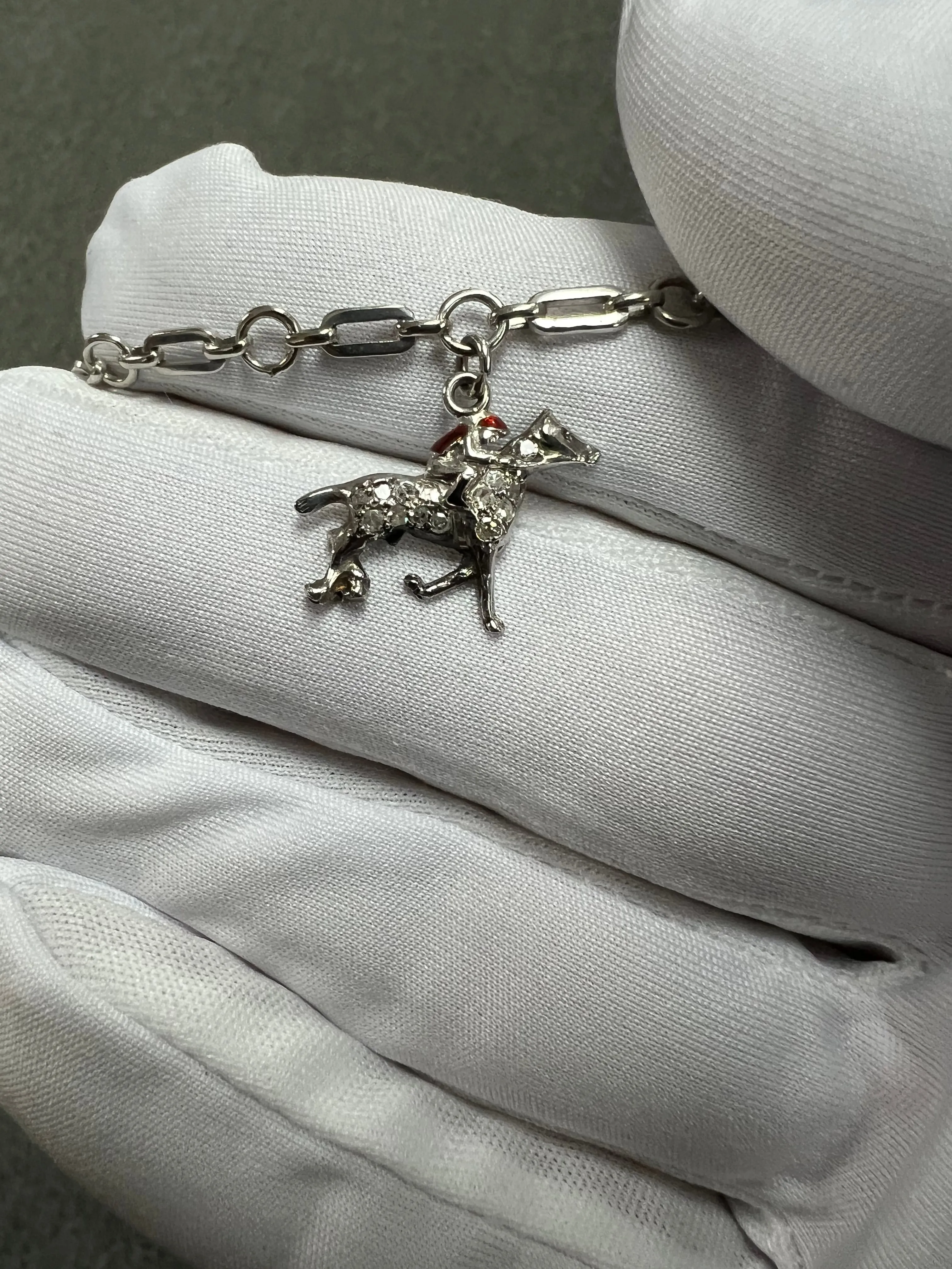 1930s Art Deco 4 Equestrian Charms White Gold Bracelet