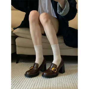 2025  Spring and Autumn British Wind One Pedal Loafers Square Head High Heel Small Leather Shoes Women's JK Shoes Thick Heel Single Shoes