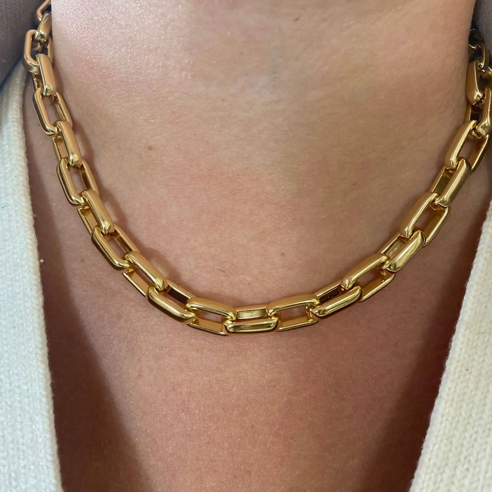 Absolute Gold Chunky Rectangle Link Necklace