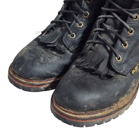Ad Tec Boots Mens Size 8 M Black Lace Up Fringe Vintage