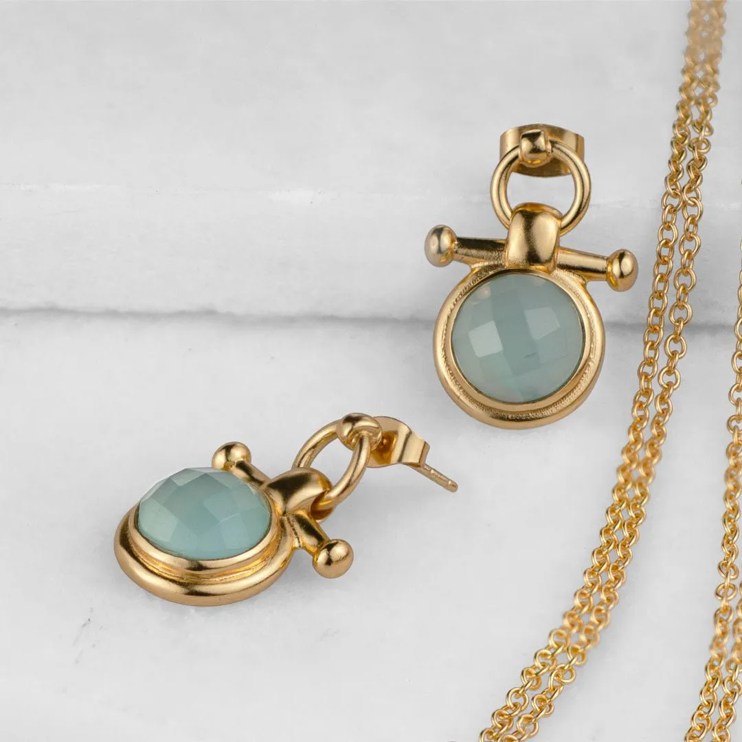 Adele Equestrian Horse Bit Earring Aqua Chalcedony & 14K Gold Vermeil
