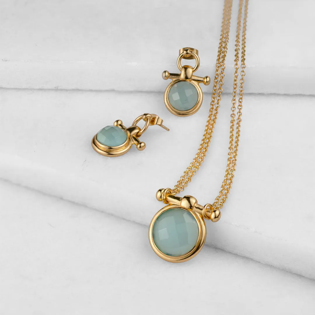 Adele Equestrian Horse Bit Earring Aqua Chalcedony & 14K Gold Vermeil