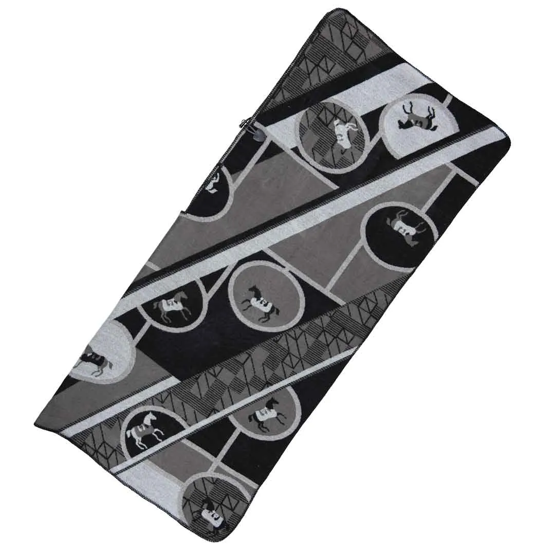 Adina -  Equestrian Motif Shawl in Charcoal Wrap