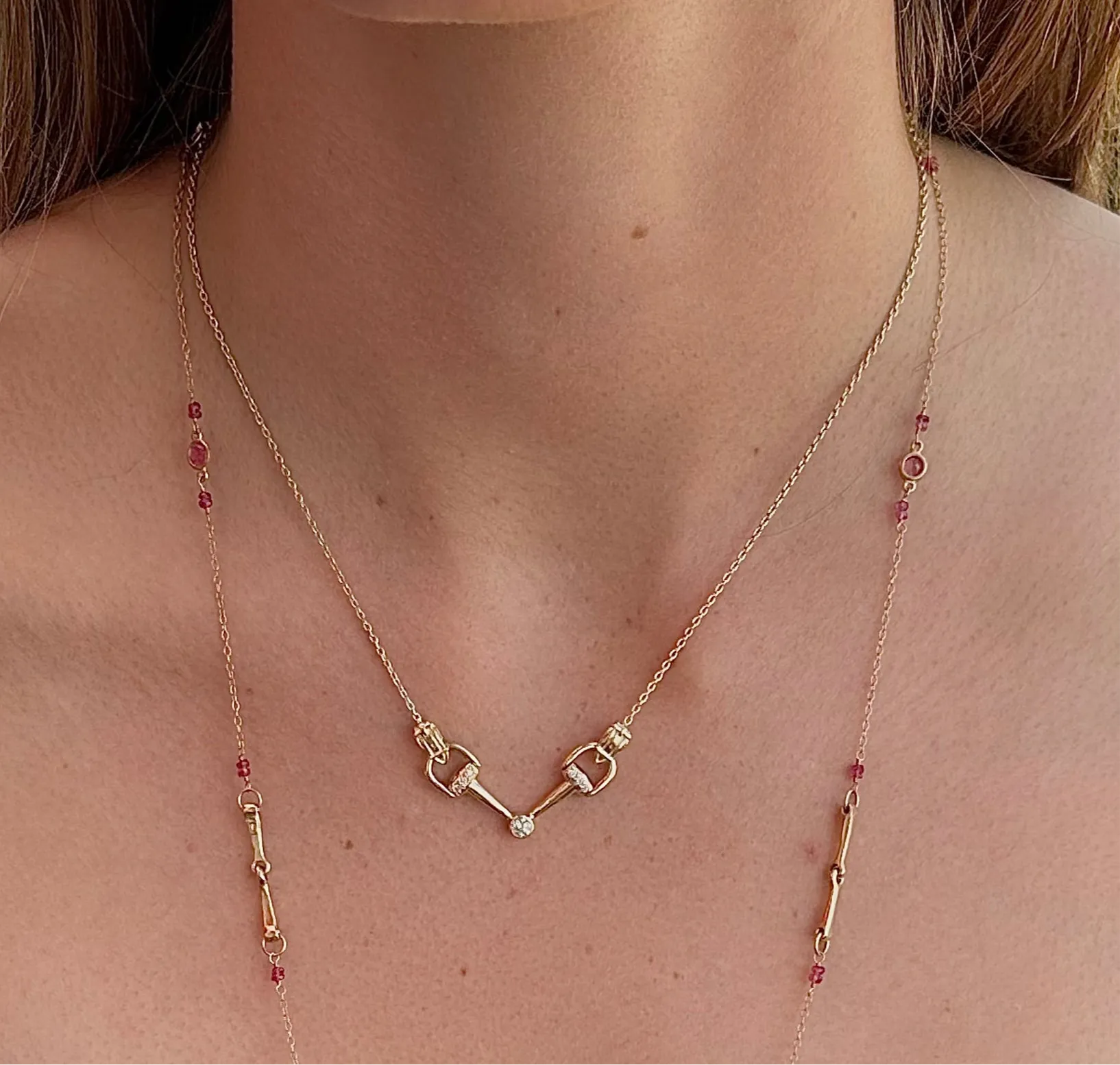 Bit Necklace, 14k gold Pink Tourmaline Bit Chain