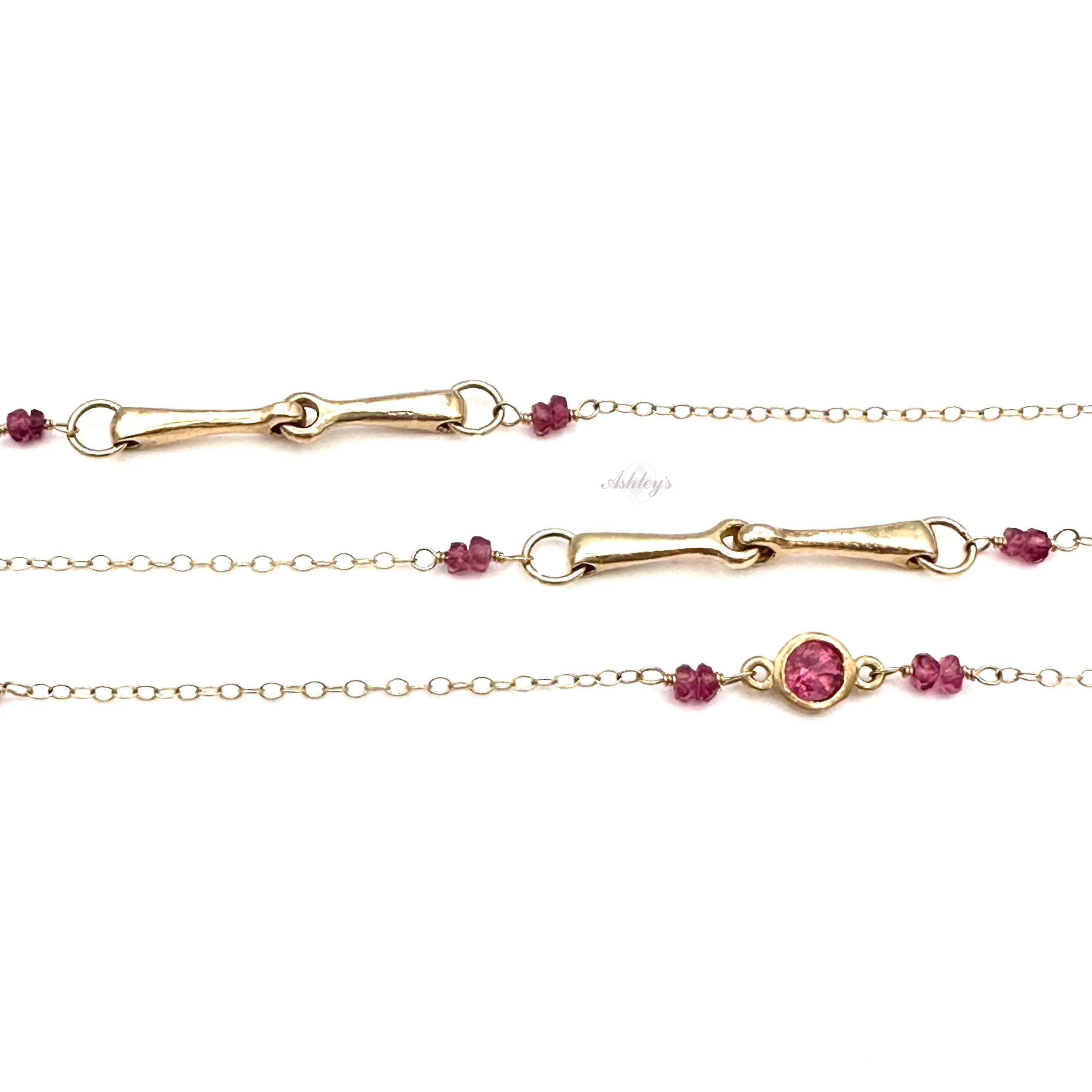 Bit Necklace, 14k gold Pink Tourmaline Bit Chain