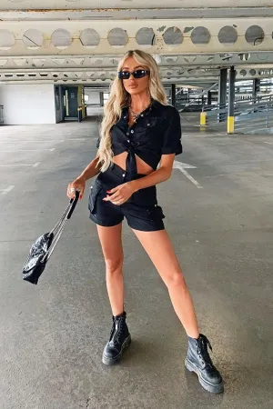 Black Button Front Utility Shirt Shorts Co-ord - Galia