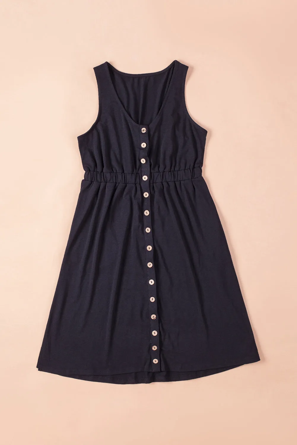 Black Buttons Sleeveless High Waist Mini Dress