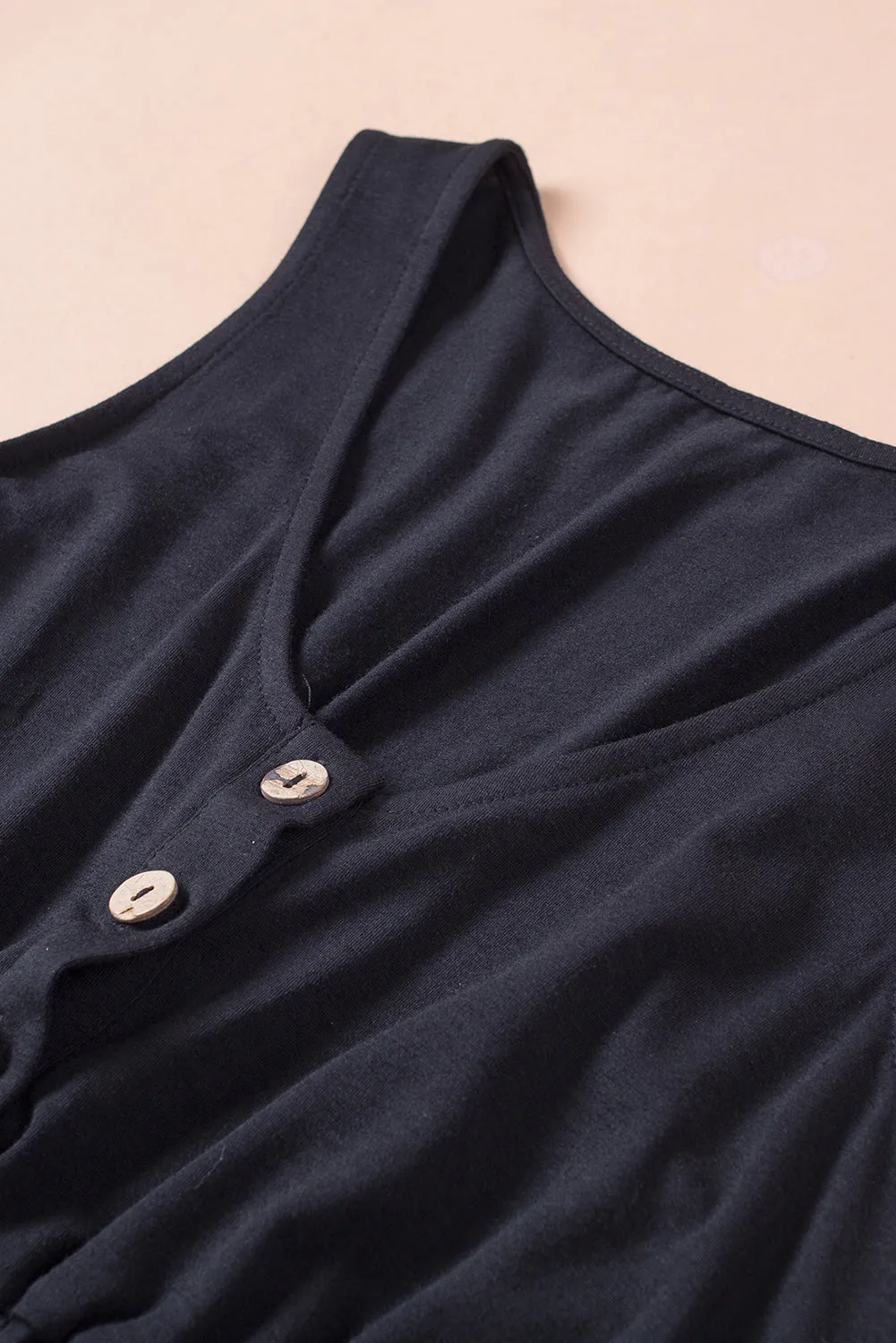 Black Buttons Sleeveless High Waist Mini Dress