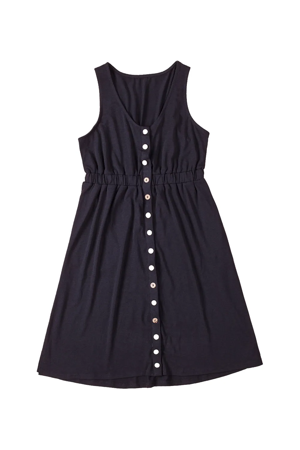 Black Buttons Sleeveless High Waist Mini Dress