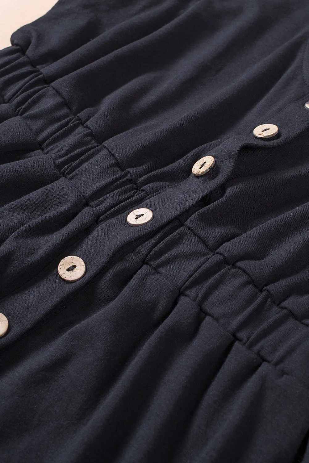 Black Buttons Sleeveless High Waist Mini Dress