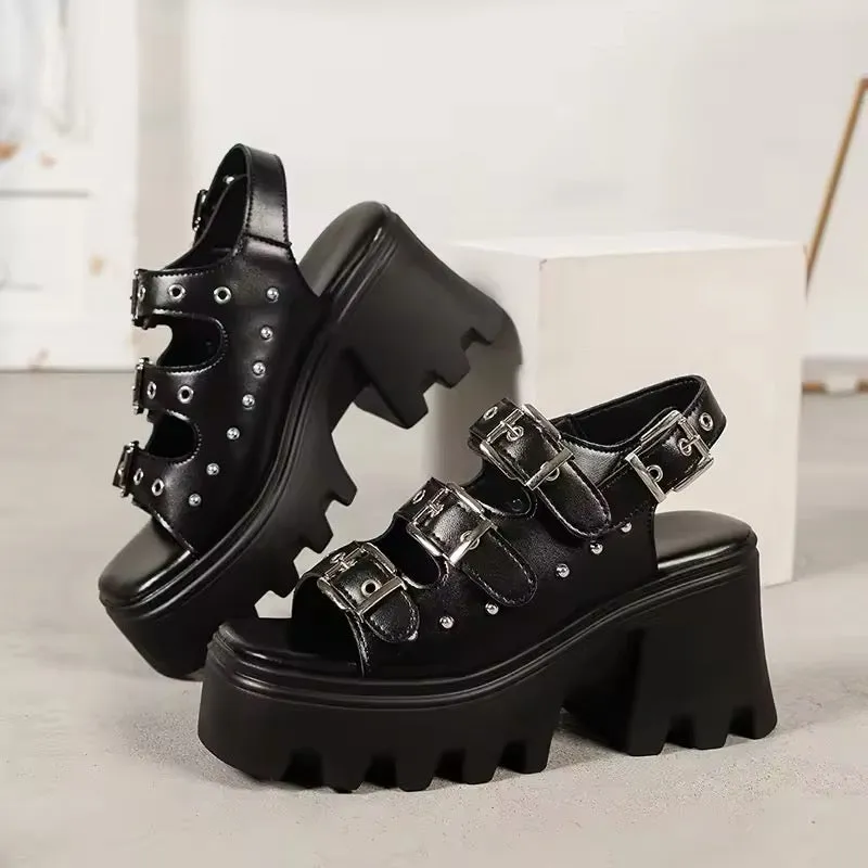 Black Gothic Chunky Platform Sandals