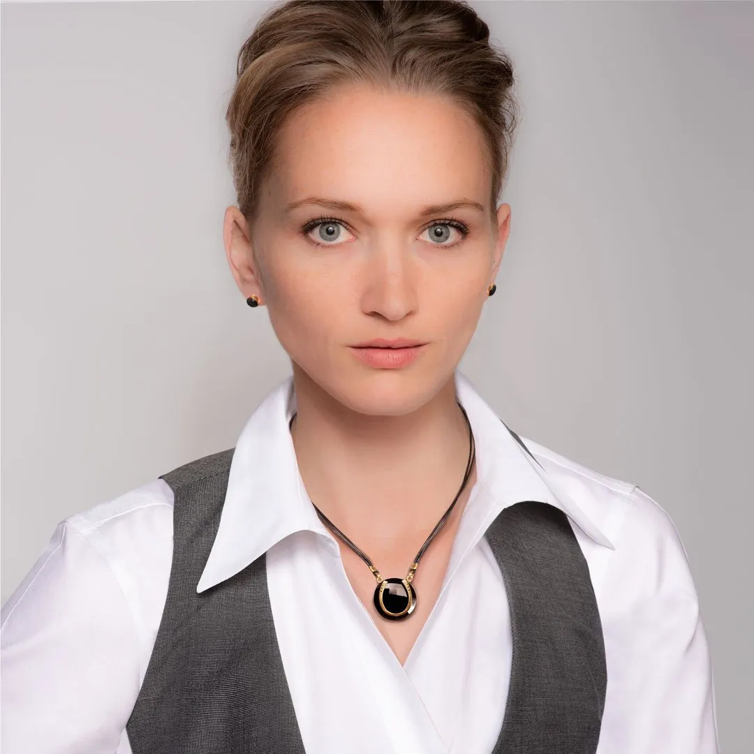 Black Onyx &  Leather 14K Gold Vermeil Horseshoe Necklace