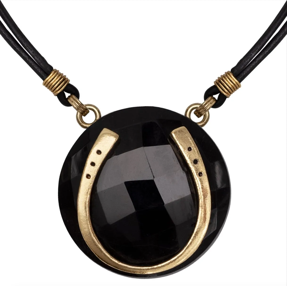 Black Onyx &  Leather 14K Gold Vermeil Horseshoe Necklace