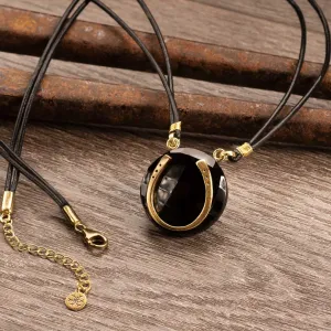 Black Onyx &  Leather 14K Gold Vermeil Horseshoe Necklace
