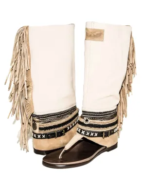 Boho High Boot Sandals - Beige