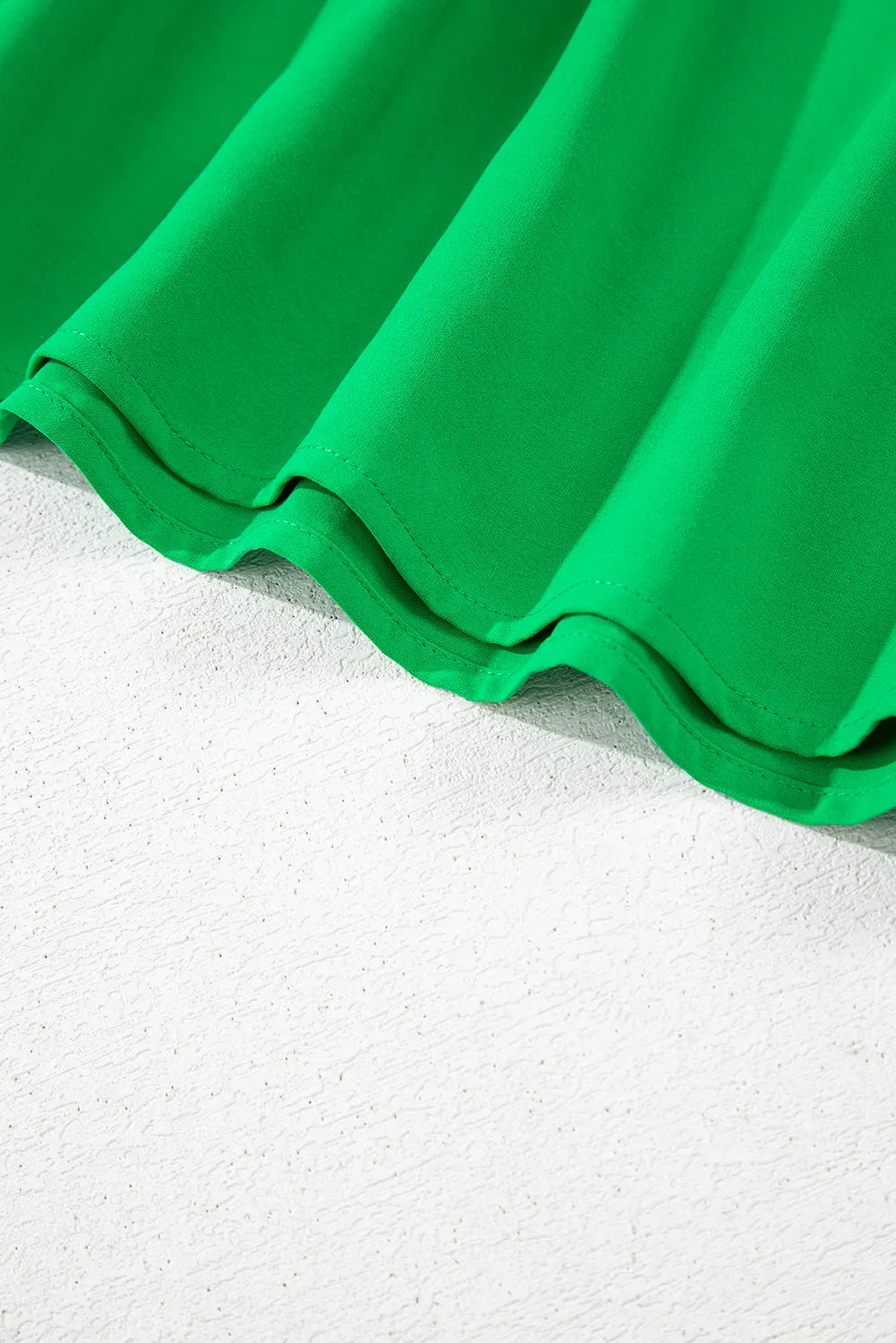 Bright Green Double Ruffle Sleeve Split V Neck Peplum Blouse
