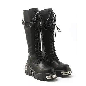 Buckle Thick Bottom Boots Women Fashion Mid-Calf Round Toe Botas Mujer Platform Zipper Plus Cross Lace-Up Stivali