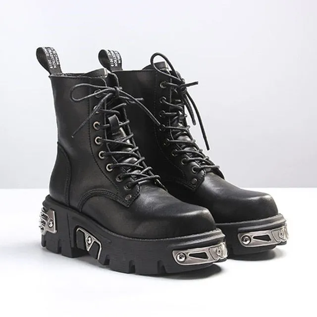 Buckle Thick Bottom Boots Women Fashion Mid-Calf Round Toe Botas Mujer Platform Zipper Plus Cross Lace-Up Stivali