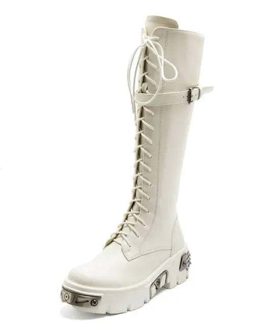 Buckle Thick Bottom Boots Women Fashion Mid-Calf Round Toe Botas Mujer Platform Zipper Plus Cross Lace-Up Stivali