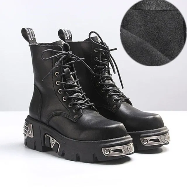 Buckle Thick Bottom Boots Women Fashion Mid-Calf Round Toe Botas Mujer Platform Zipper Plus Cross Lace-Up Stivali