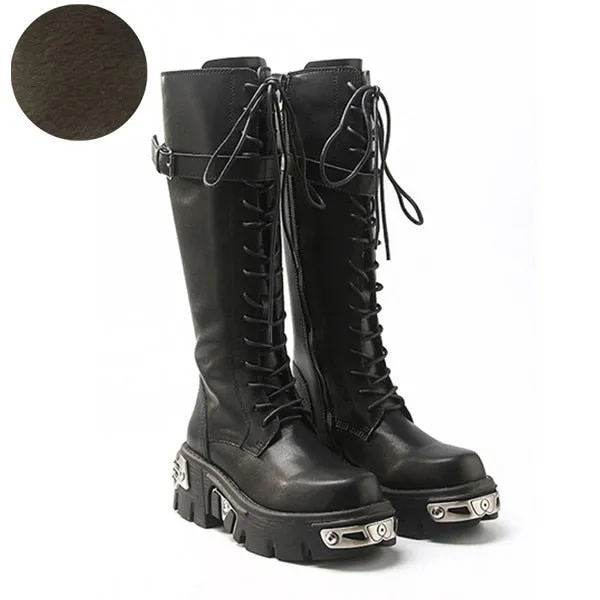 Buckle Thick Bottom Boots Women Fashion Mid-Calf Round Toe Botas Mujer Platform Zipper Plus Cross Lace-Up Stivali
