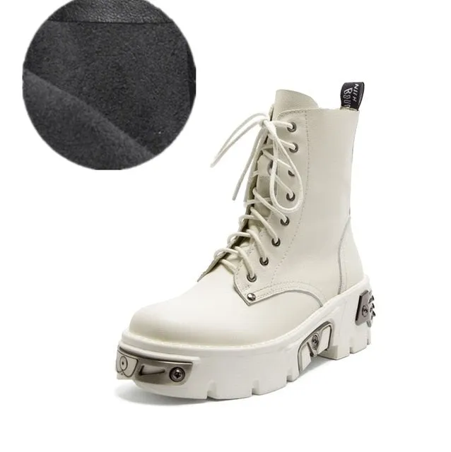 Buckle Thick Bottom Boots Women Fashion Mid-Calf Round Toe Botas Mujer Platform Zipper Plus Cross Lace-Up Stivali