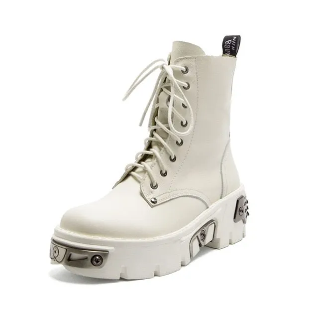 Buckle Thick Bottom Boots Women Fashion Mid-Calf Round Toe Botas Mujer Platform Zipper Plus Cross Lace-Up Stivali