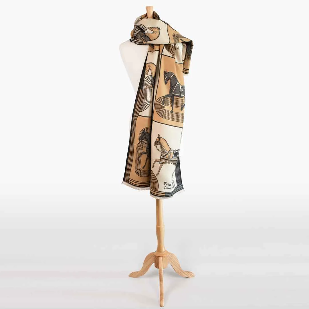 Cavallo -  Caramel Equestrian Motif Luxe Shawl