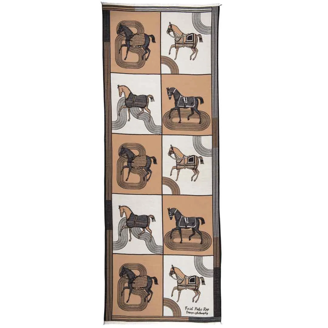 Cavallo -  Caramel Equestrian Motif Luxe Shawl
