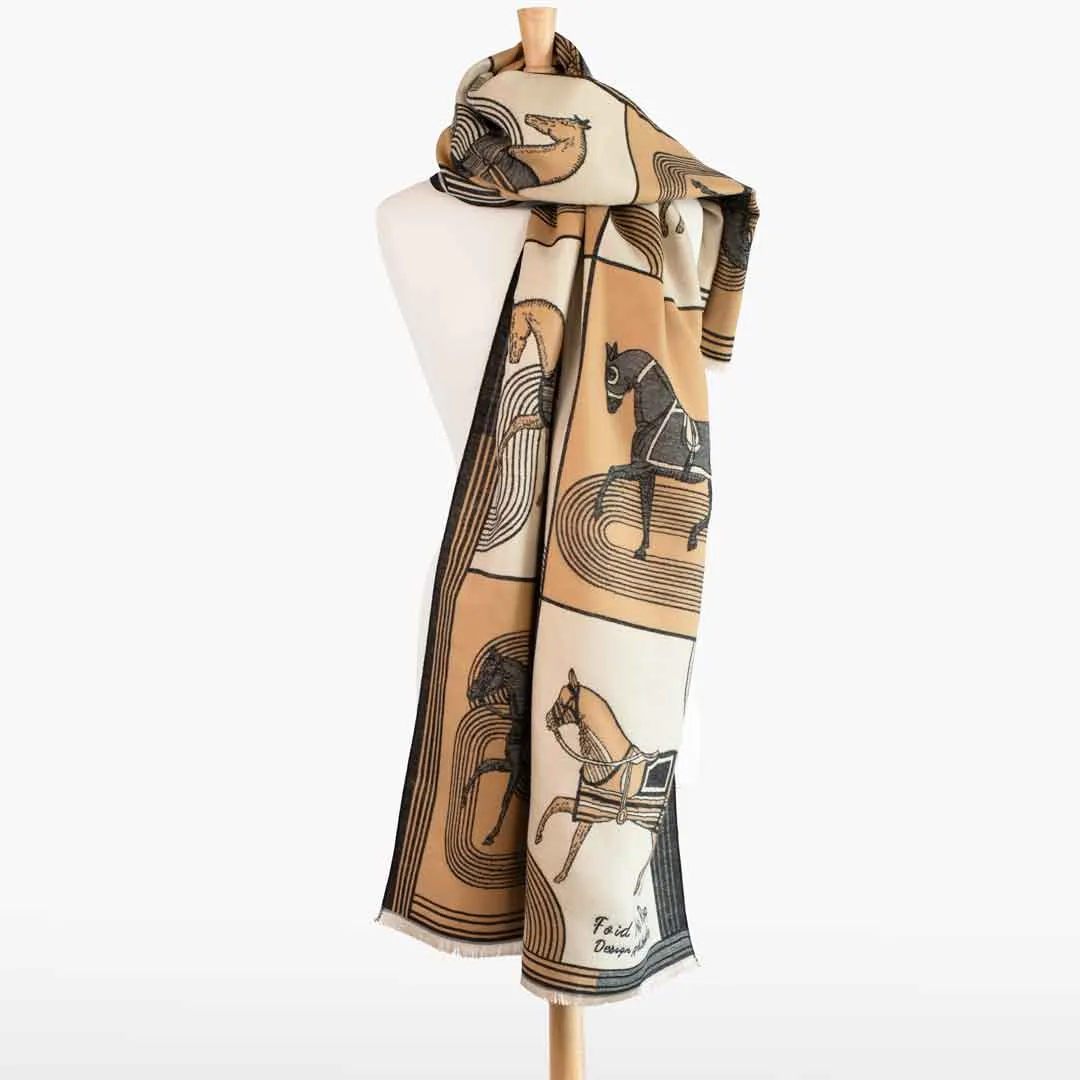 Cavallo -  Caramel Equestrian Motif Luxe Shawl