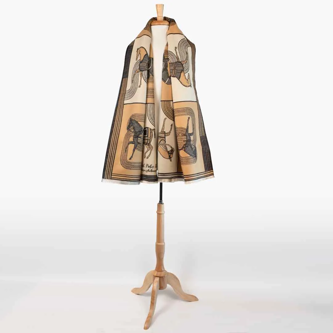 Cavallo -  Caramel Equestrian Motif Luxe Shawl