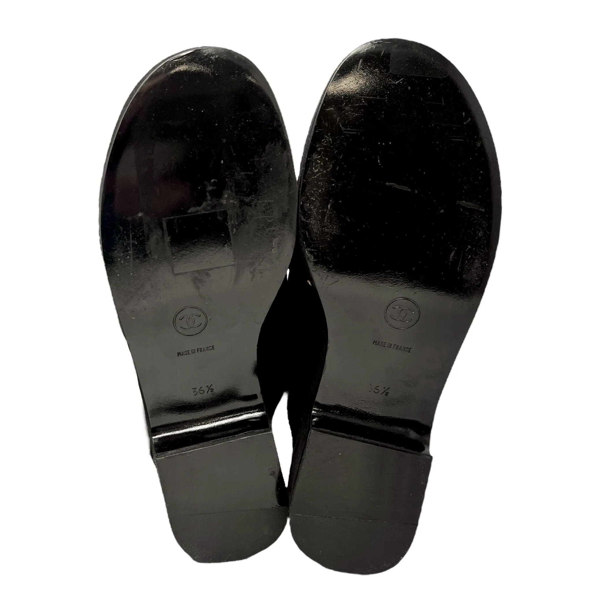 Chanel Black Suede Chunky Logo Sandals