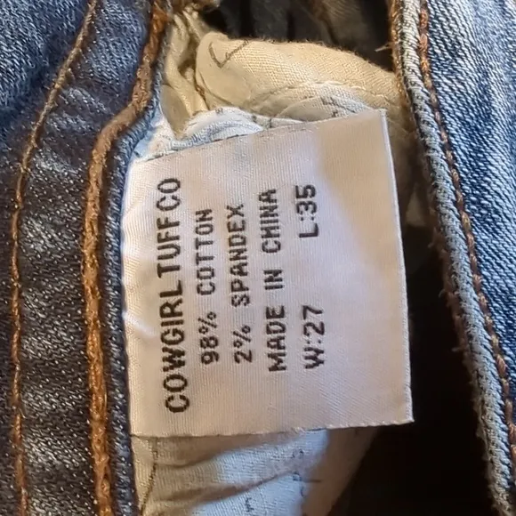 COWGIRL TUFF &quot;Crosses Shimmer&quot; 🤎 bootcut horseback riding jeans sz 27x35L TALL