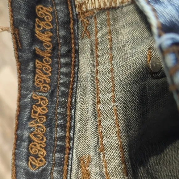 COWGIRL TUFF &quot;Crosses Shimmer&quot; 🤎 bootcut horseback riding jeans sz 27x35L TALL