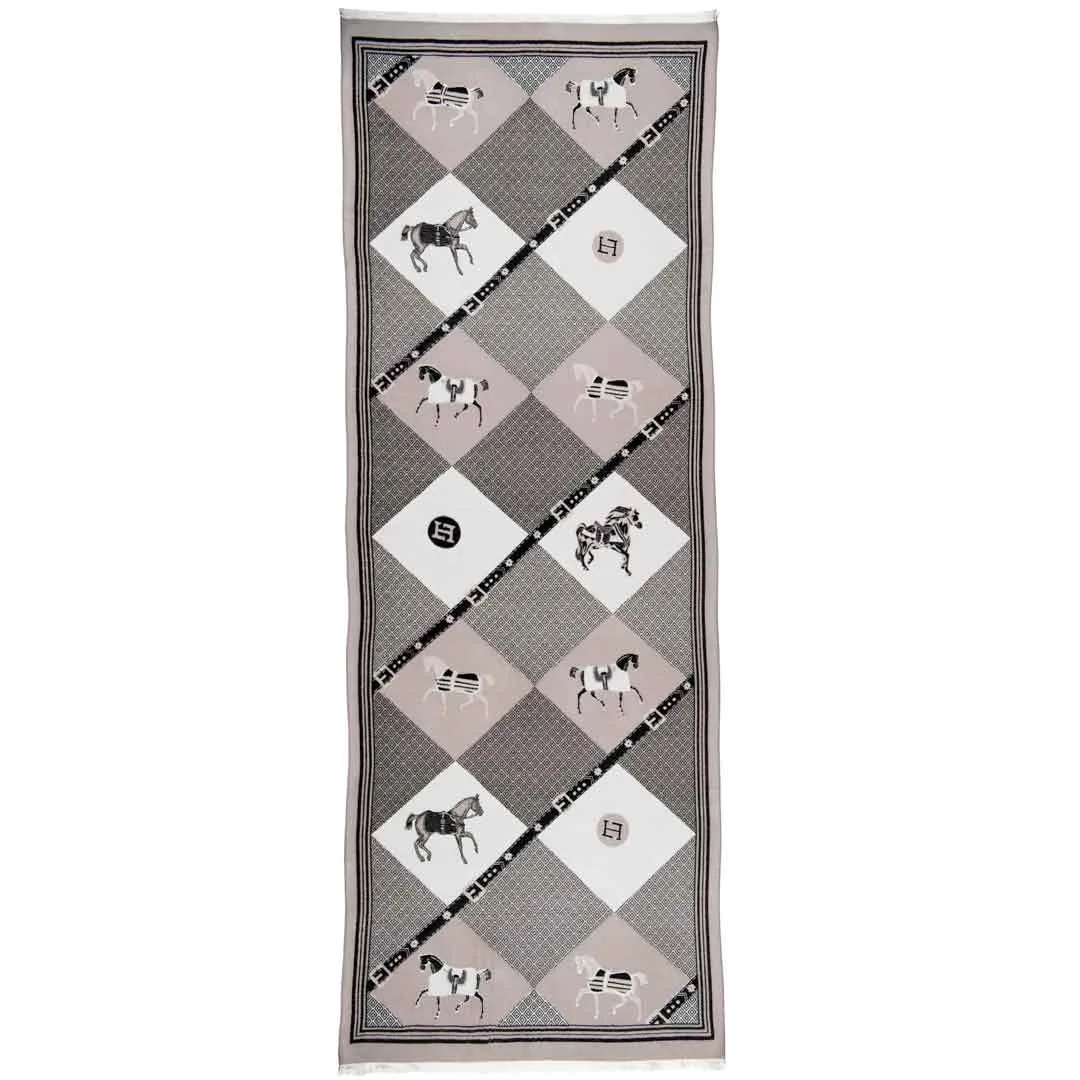 Della -  Taupe Equestrian Motif Luxe Shawl