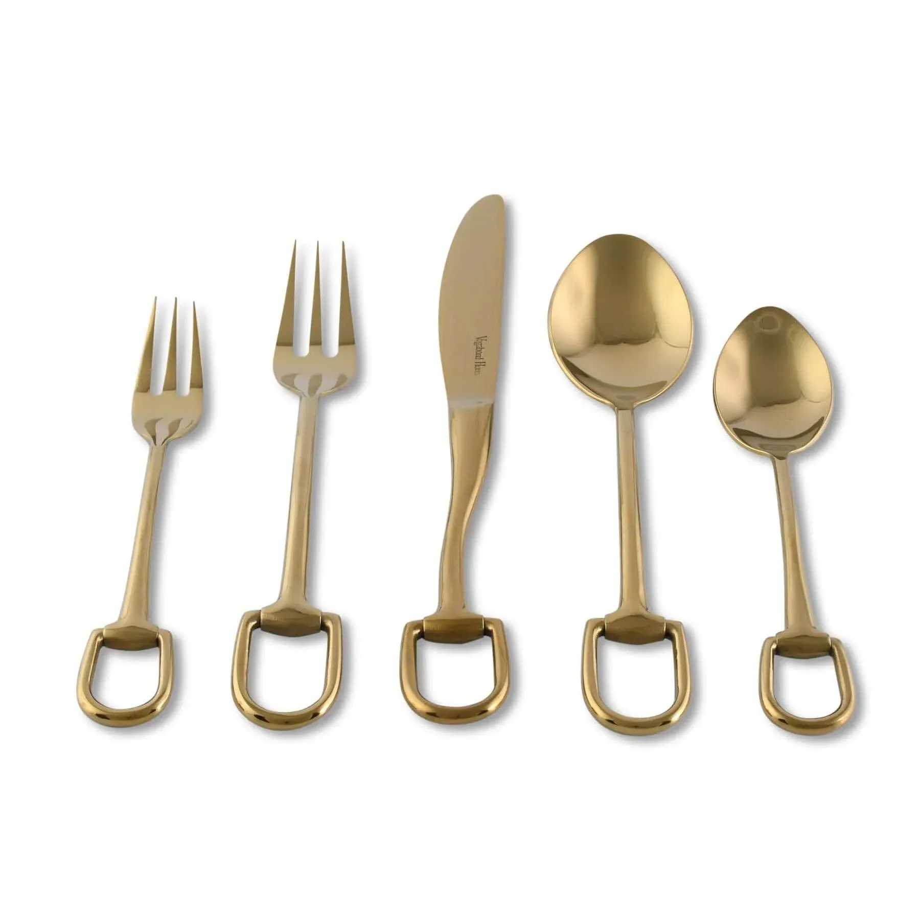 Equestrian Stirrup Flatware 5 piece Setting - Shiny Gold