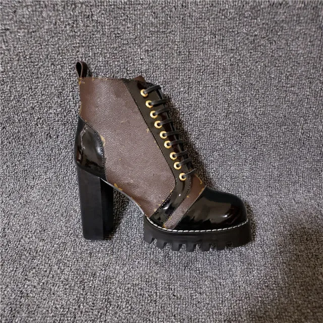 Fashion Leather Thick Heel Luxury Women Boots High Heel Shoes Round Toe High Quality Desert Boots Riding